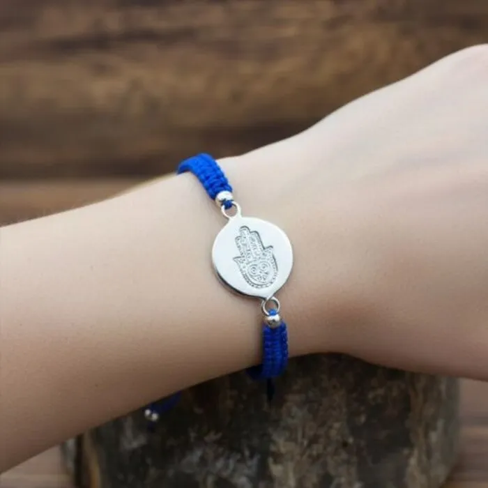 Armband blauw met hand van Fatima zilver