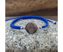 Armband blauw met hand van Fatima zilver