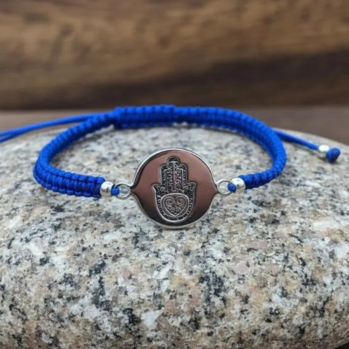 Armband blauw met hand van Fatima zilver
