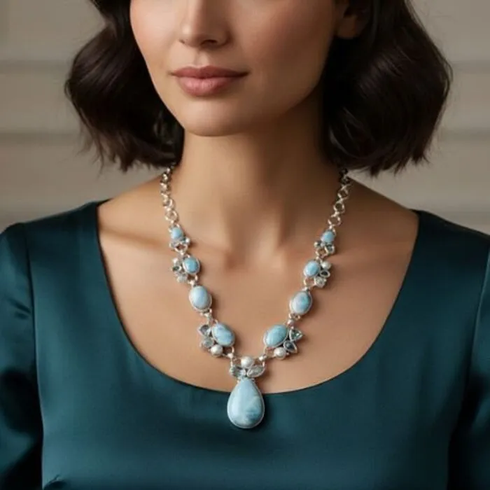 Luxe collier Larimar - Sterling zilver