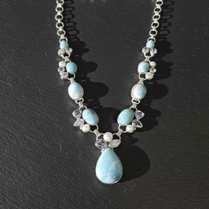 Luxe collier Larimar - Sterling zilver