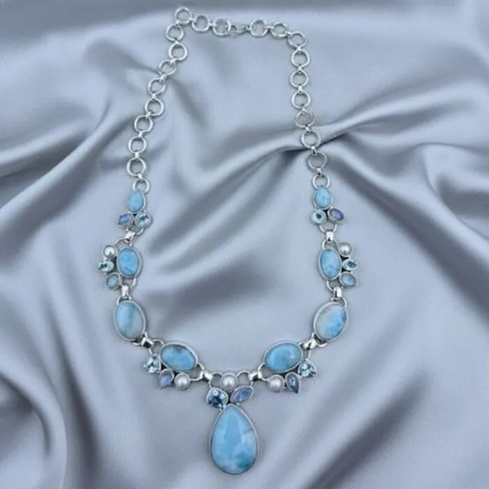 Luxe collier Larimar - Sterling zilver