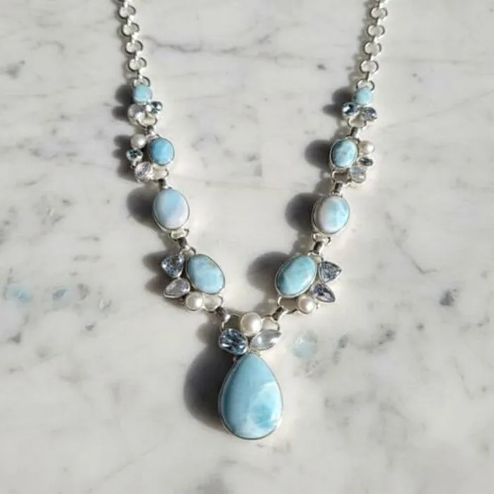 Luxe collier Larimar - Sterling zilver