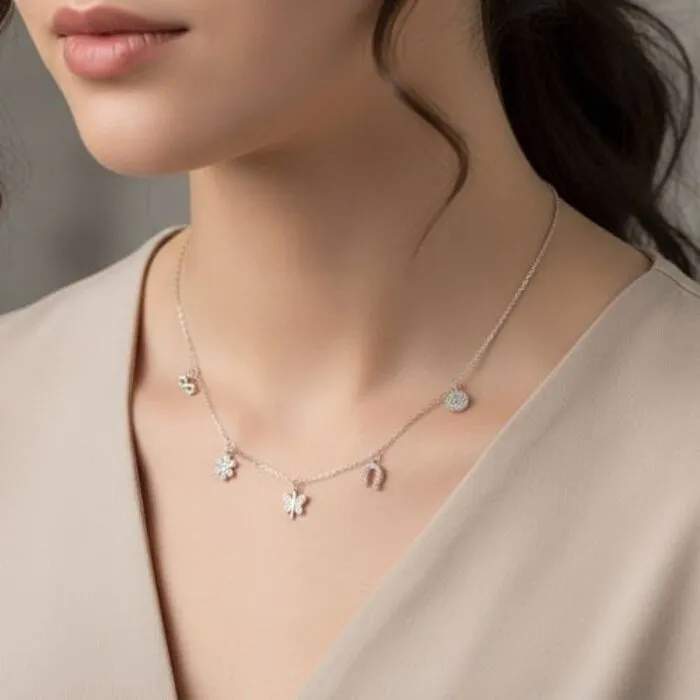 Halsketting Freedom zilver met 5 symbolen