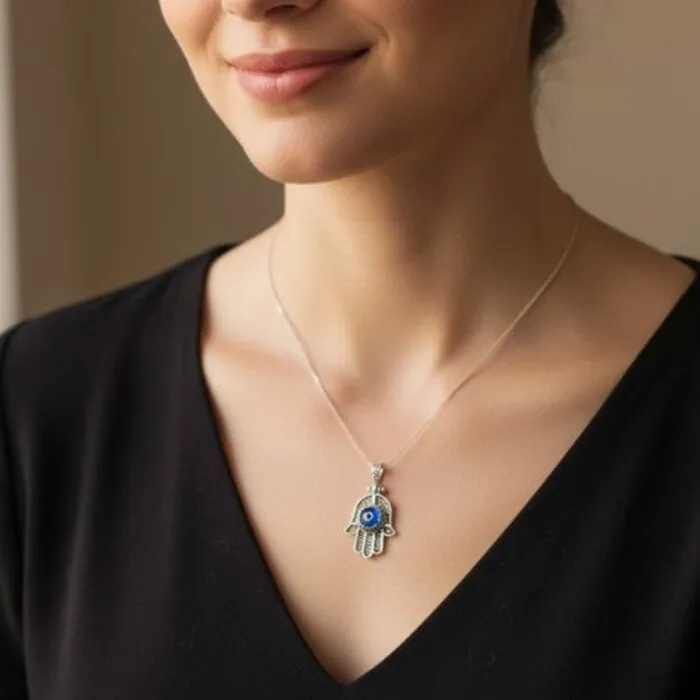 Zilver hanger hand van Fatima met oog