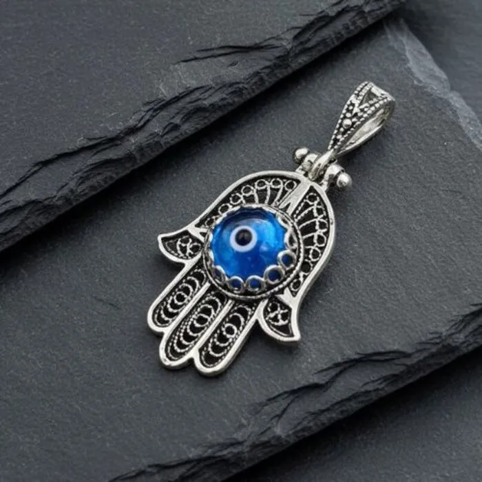 Zilver hanger hand van Fatima met oog