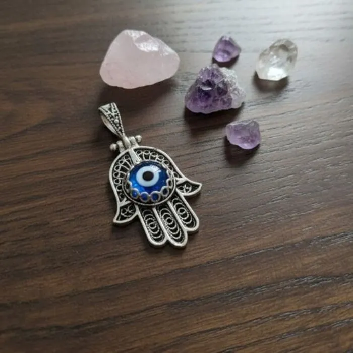 Zilver hanger hand van Fatima met oog