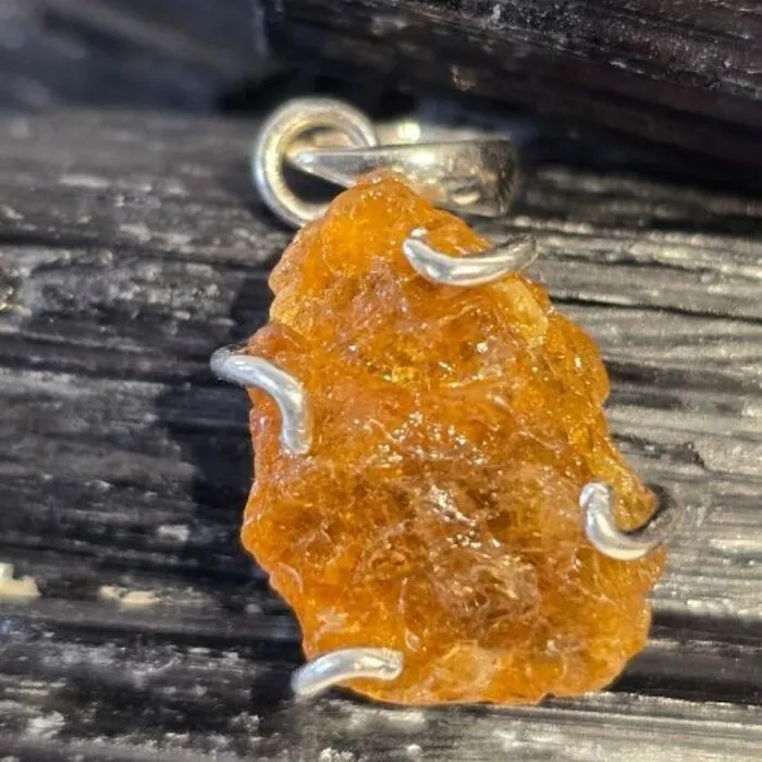 Zilveren Hanger Oranje Toermalijn – Ruwe Edelsteen in 925 Sterling Zilver