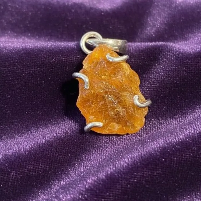 Zilveren Hanger Oranje Toermalijn – Ruwe Edelsteen in 925 Sterling Zilver