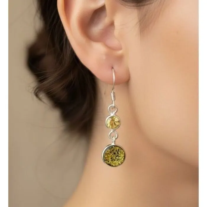 Zilveren Oorbellen met Druzy Kristal en Citrien – 925 Sterling Zilver