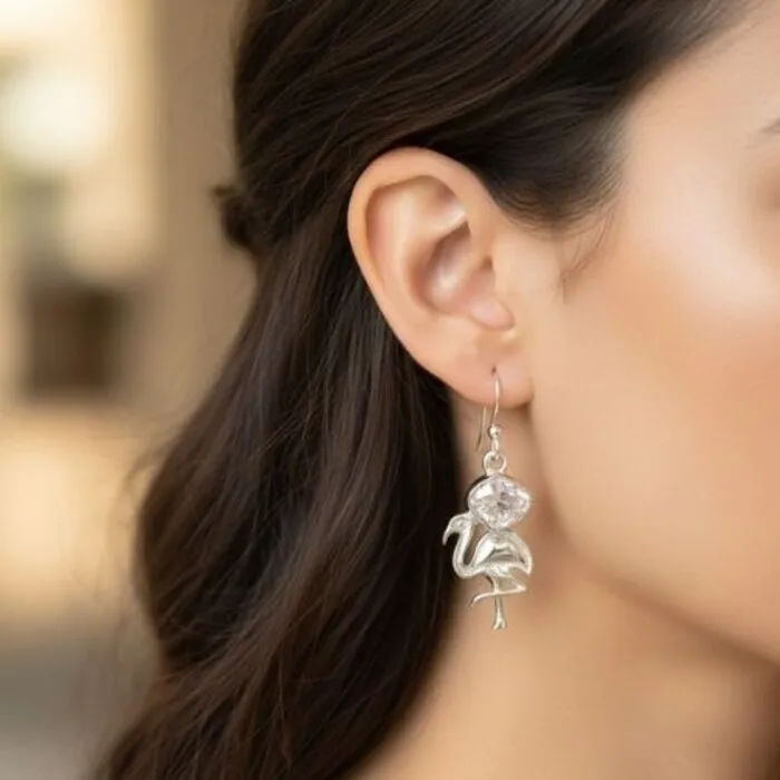 Zilveren Flamingo Oorbellen met Herkimer Diamant