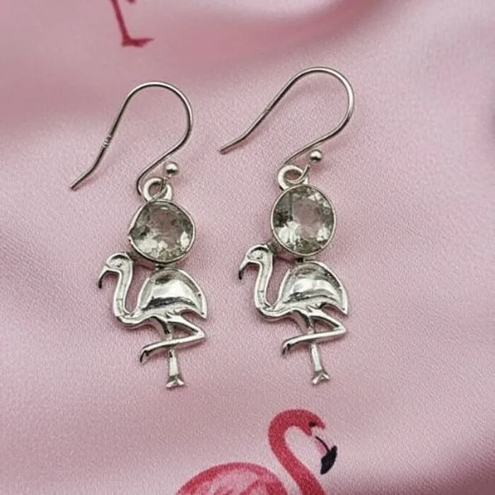 Zilveren Flamingo Oorbellen met Herkimer Diamant