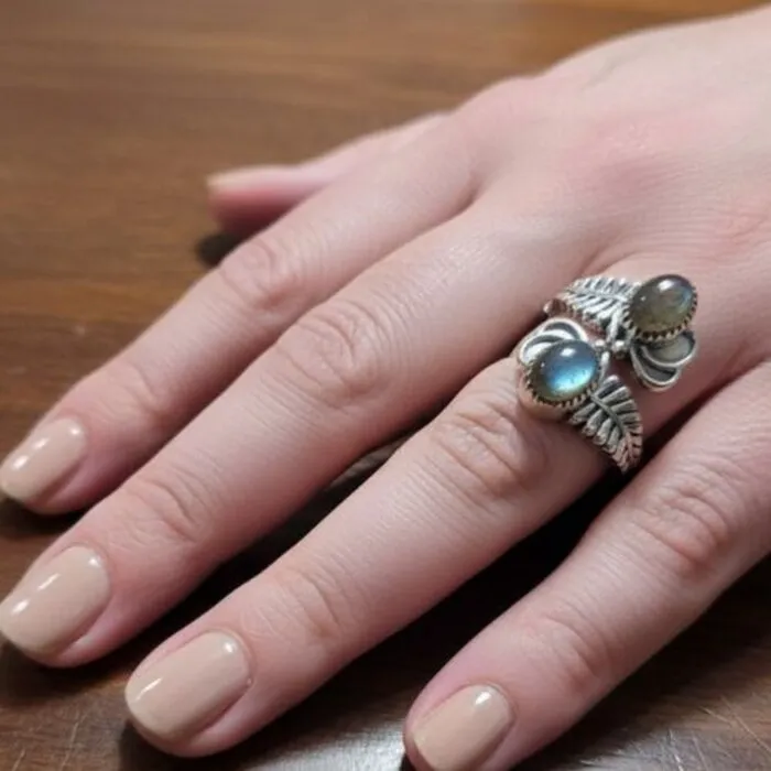 Ring zilver blauwe labradoriet maat 8