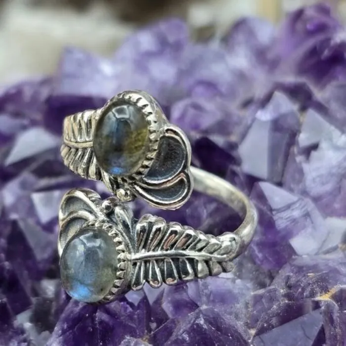Ring zilver blauwe labradoriet maat 8