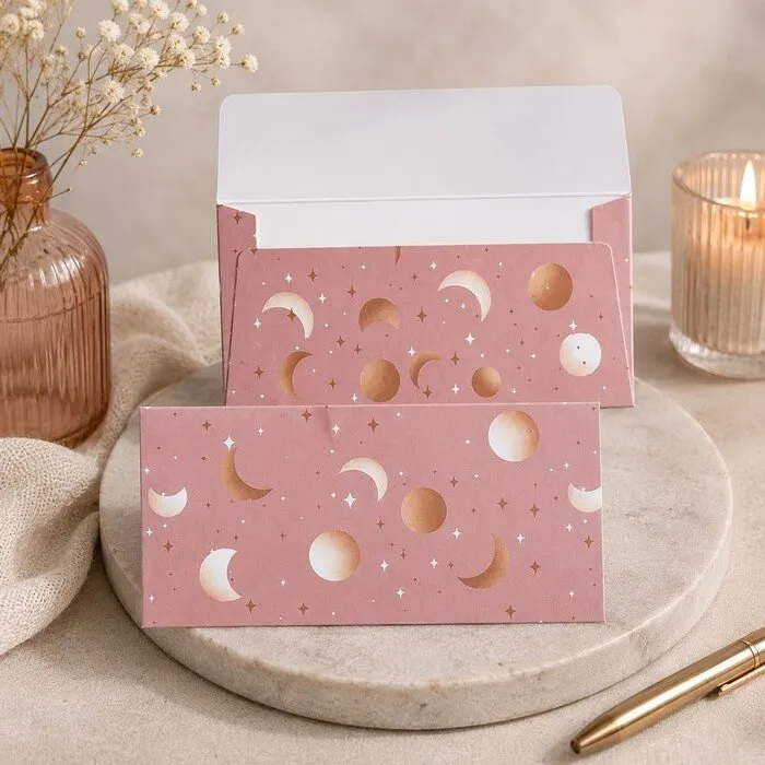 Cadeaukaart envelop roze maan en sterren