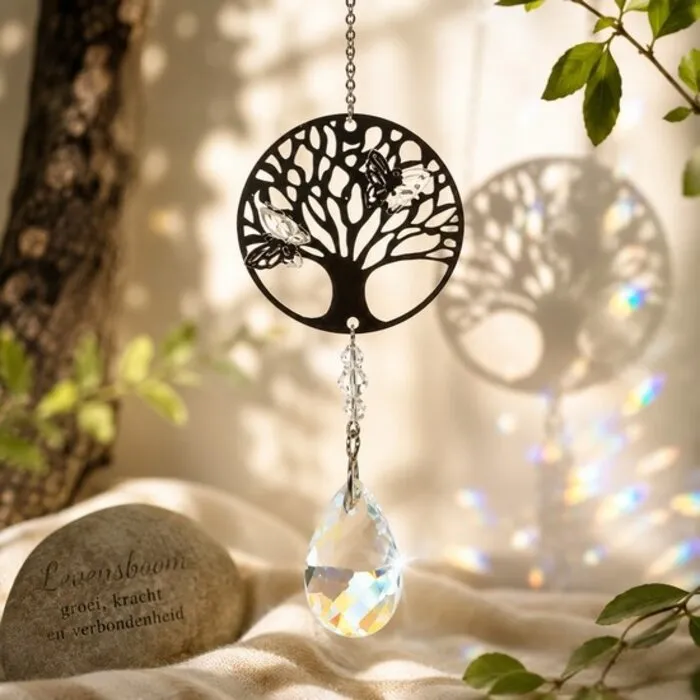 Kristal met Tree of Life – Regenboogkristal met Vlinders