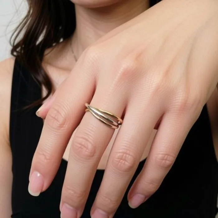 Tricolore ring zilver goud maat US 9,5