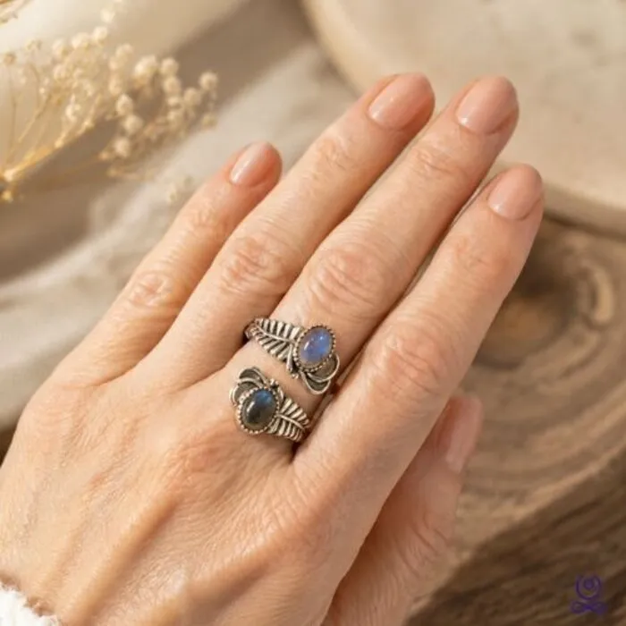 Zilveren Verstelbare Ring met Blauwe Labradoriet | Maat 7 t/m 8,5