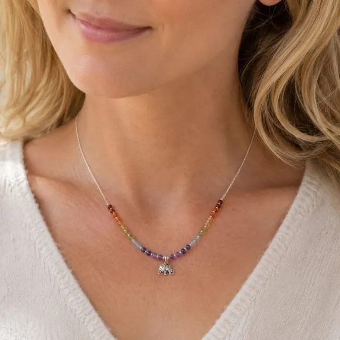 Chakra collier zilver met olifant