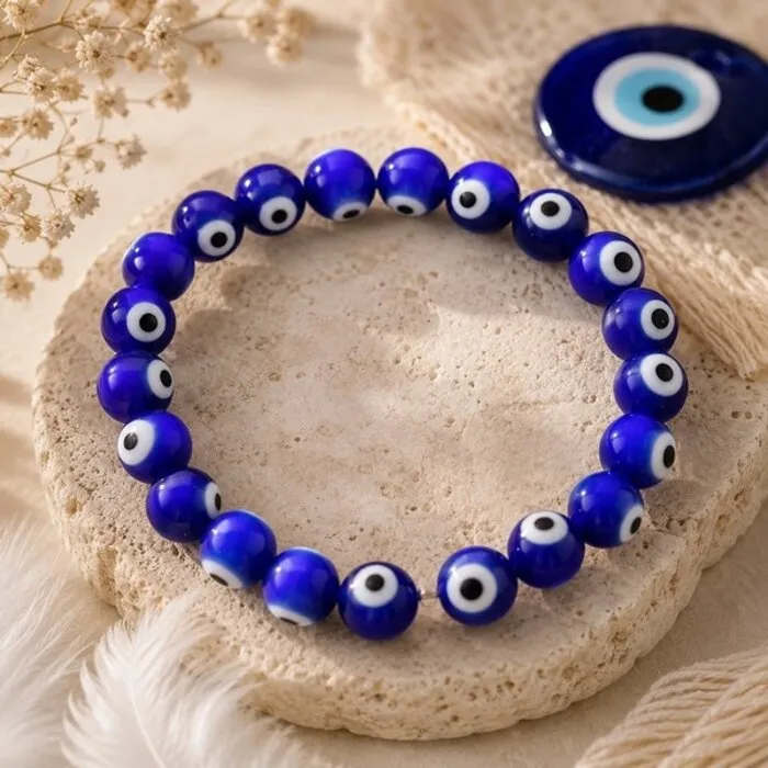 Boze oog armband donker blauw 8 mm