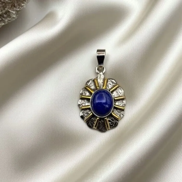 Zilveren hanger Lapis Lazuli retro look