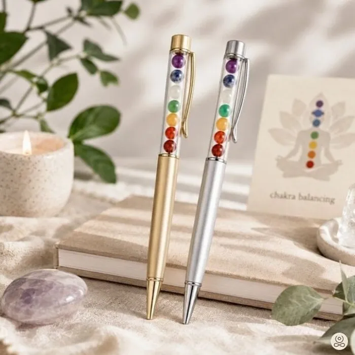 Edelsteen gevulde pen 2 stuks - met chakra steentjes