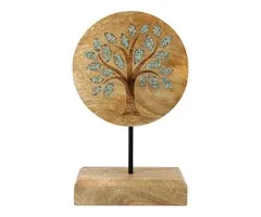 Deco Levensboom mangohout met groene aventurijn op voet