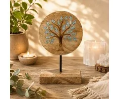 Deco Levensboom mangohout met groene aventurijn op voet