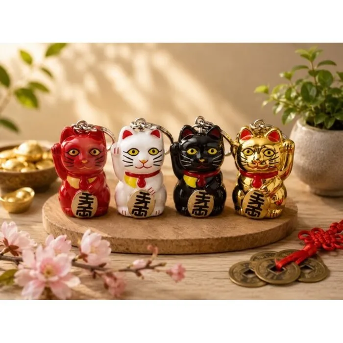 Lucky cat sleutelhanger met belletje incl. kaartje