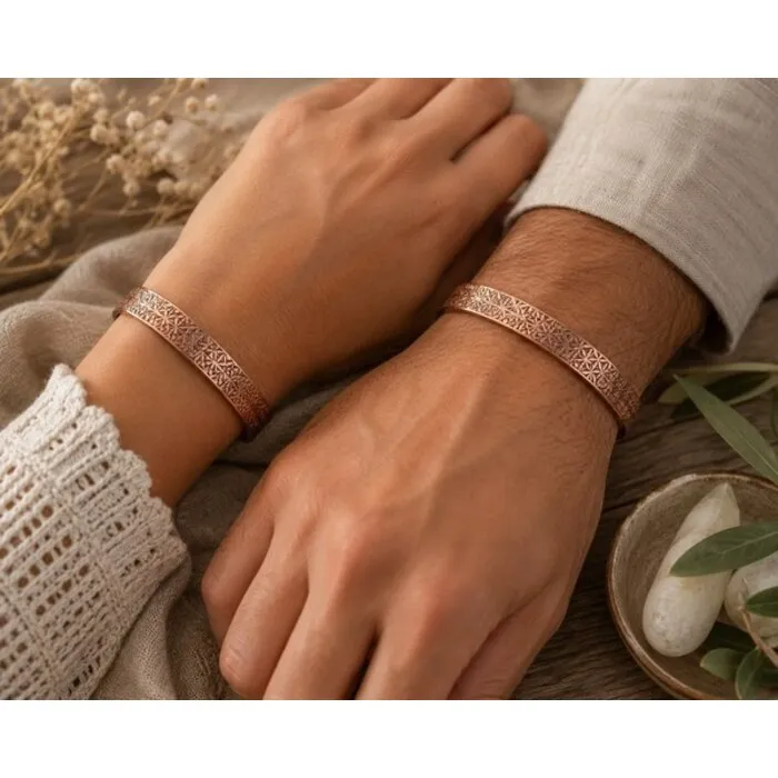 Armband koper Bloem des Levens motief magnetisch