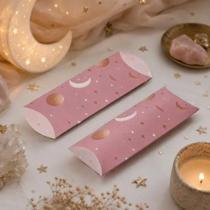 Geschenkverpakking  roze maan en sterren 12 x 6 cm
