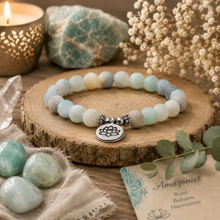 Mala/armband amazoniet elastisch met lotus