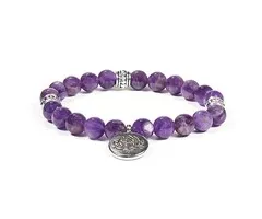 Mala/armband amethist elastisch met lotus