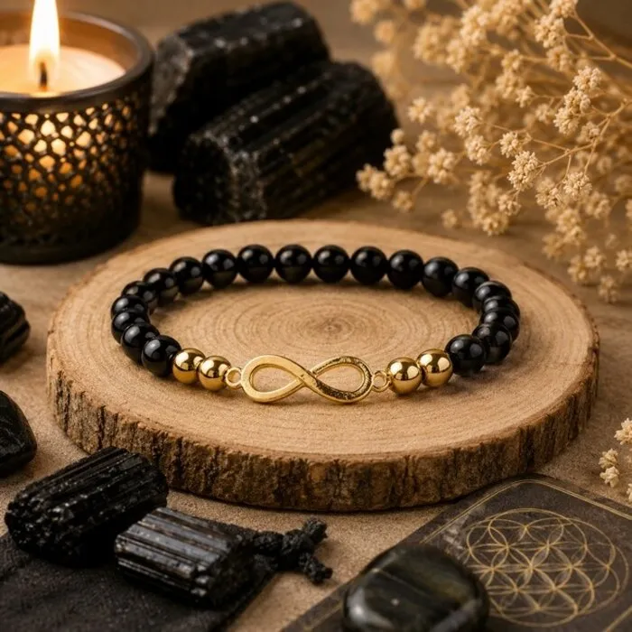 Armband zwarte toermalijn & hematiet met infinity symbool
