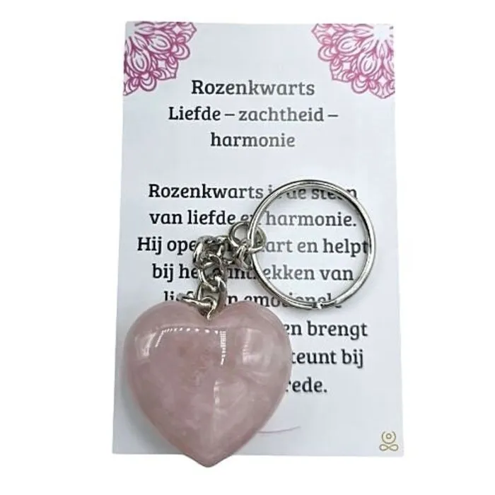 Edelsteen Sleutelhanger Rozenkwarts 30 mm