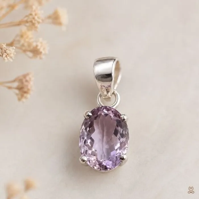 925 Sterling Zilveren Hanger met Gefacetteerde Roze Amethist