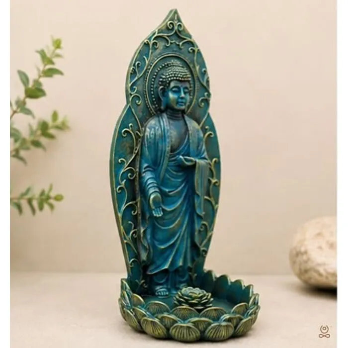 Boeddha Wierookhouder Staand Blauw-Groen 23 cm | Polyresin