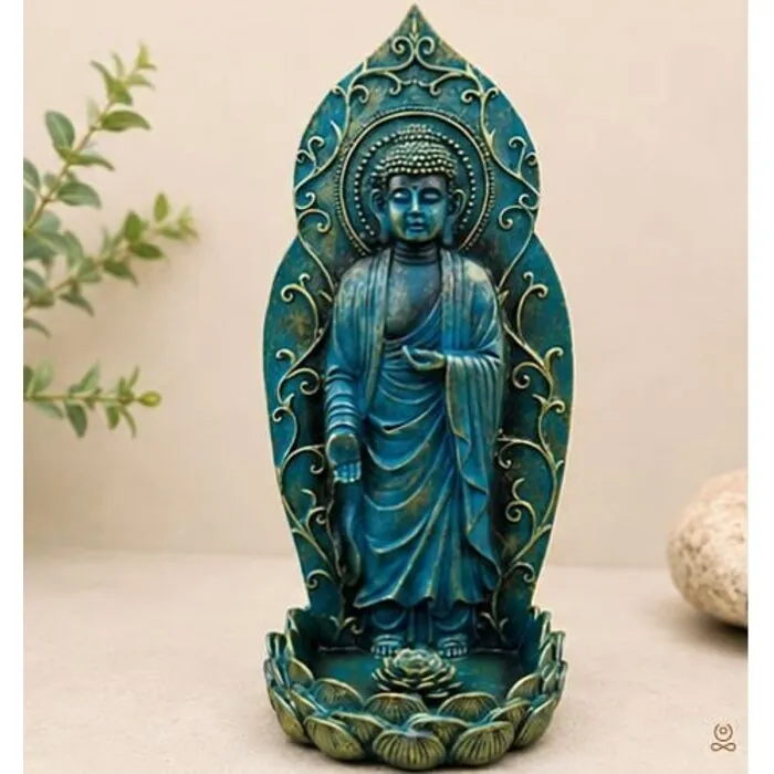 Boeddha Wierookhouder Staand Blauw-Groen 23 cm | Polyresin