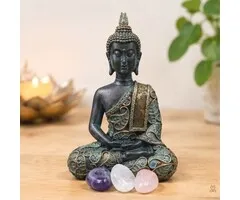 Boeddha beeld meditatie met turquoise patina
