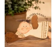 Engeltje Hout met Metalen Vleugels en Hartje - 20 x 10 cm