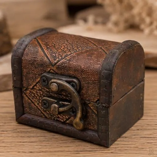 Mini Schatkistje Hout Vintage – Decoratief Opbergkistje 6,5 cm