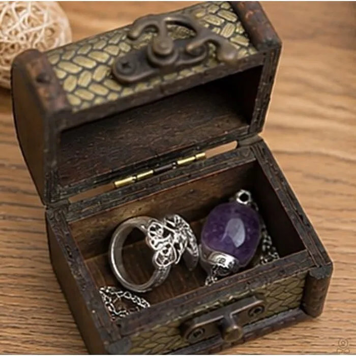 Mini Schatkistje Hout Vintage – Sieraden- en Edelsteenkistje 6,5 cm