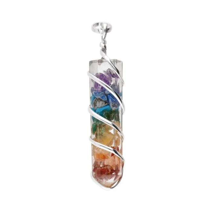 Chakra-hanger met hars en spiraal, verzilverd met veterketting