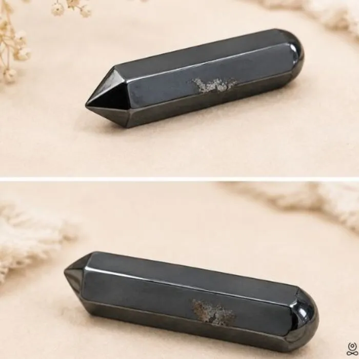 Hematiet massagestaaf met punt – ca. 6 cm - Uniek Exemplaar