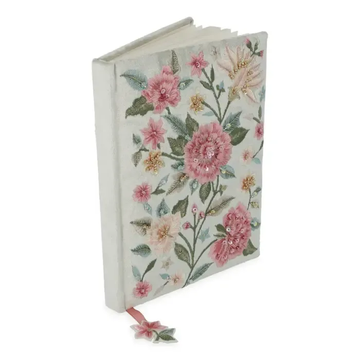 Notitieboek fluweel mintgroen met bloemen