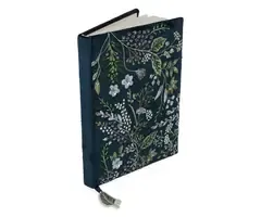 Notitieboek fluweel donkerblauw met bloemen