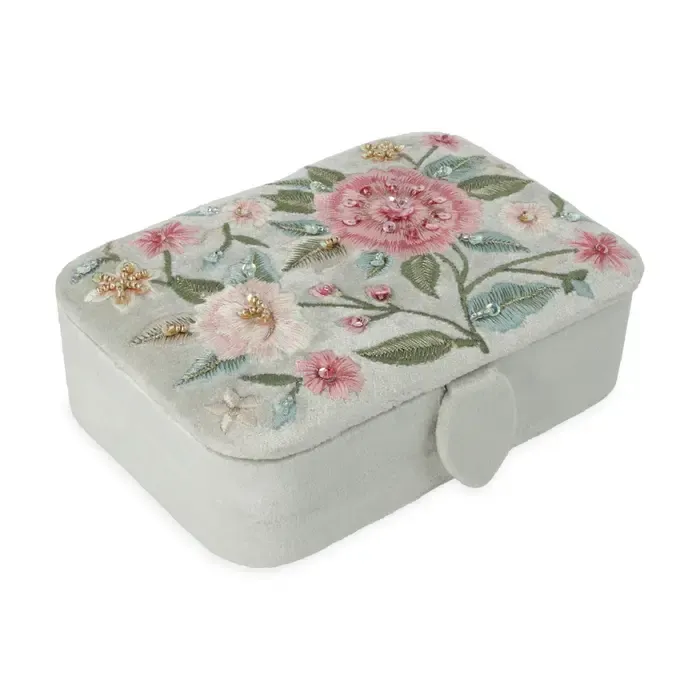 Sieraden / tarotdoos fluweel mintgroen met bloemen