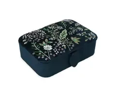 Sieraden / tarotdoos fluweel donkerblauw met bloemen
