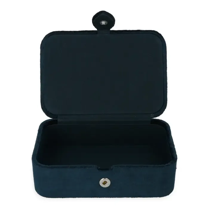 Sieraden / tarotdoos fluweel donkerblauw met bloemen