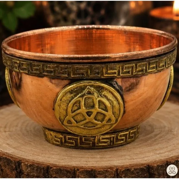 Koperen offerschaaltje Triquetra symbolen - ca. 7,5 cm